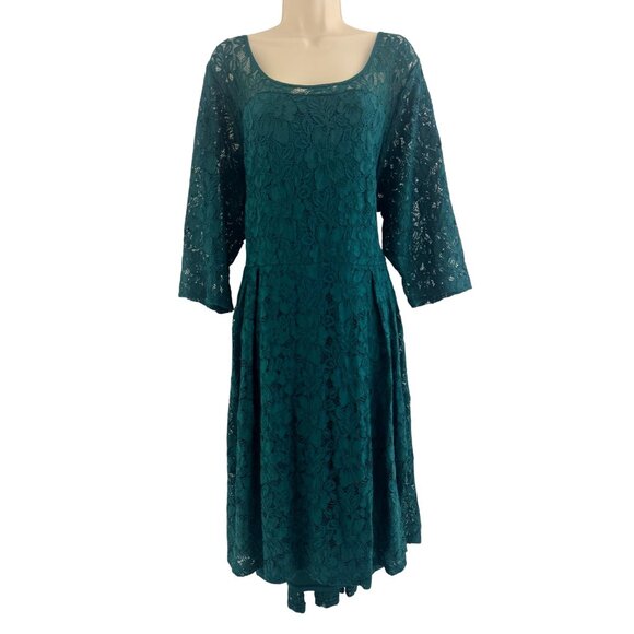 Lane Bryant Dark Green Lace High-Low Dress Size 28 4X Plus Christmas Holiday - Picture 1 of 10